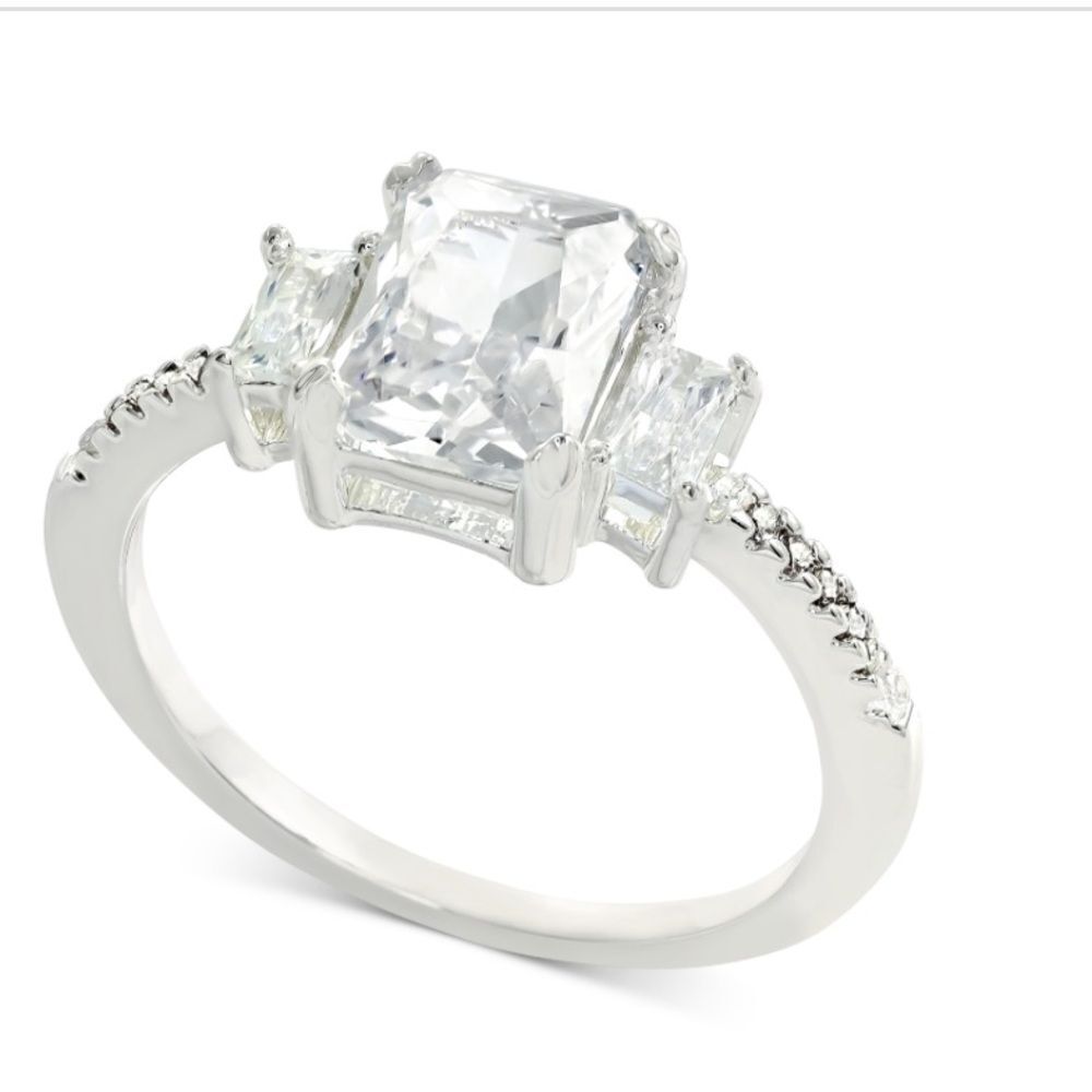 NWT Charter Club Silver-Tone Crystal Triple-Stone Ring size 9